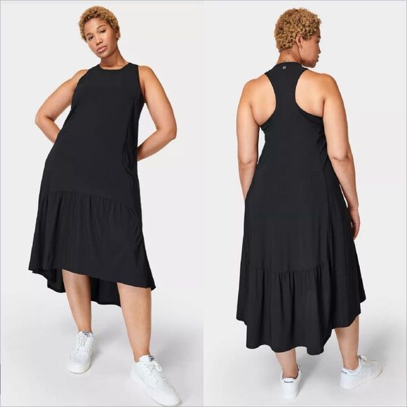 Sweaty Betty Explorer Ace Midi Dress Size Medium Black Athletic Athleisure - Picture 1 of 8